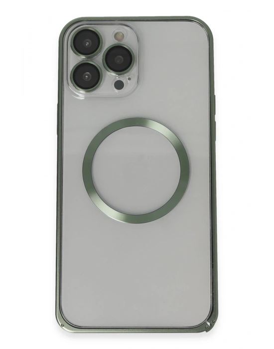 Joko iPhone 13 Pro Max Metal Bumper Magneticsafe Kapak - Yeşil