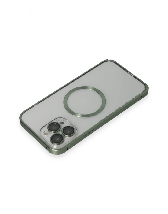 Joko iPhone 13 Pro Max Metal Bumper Magneticsafe Kapak - Yeşil