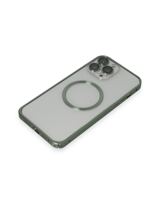 Joko iPhone 13 Pro Max Metal Bumper Magneticsafe Kapak - Yeşil