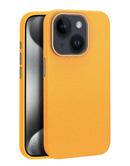 Joko iPhone 15 Kılıf Wonder Deri Magsafe Kapak - Turuncu