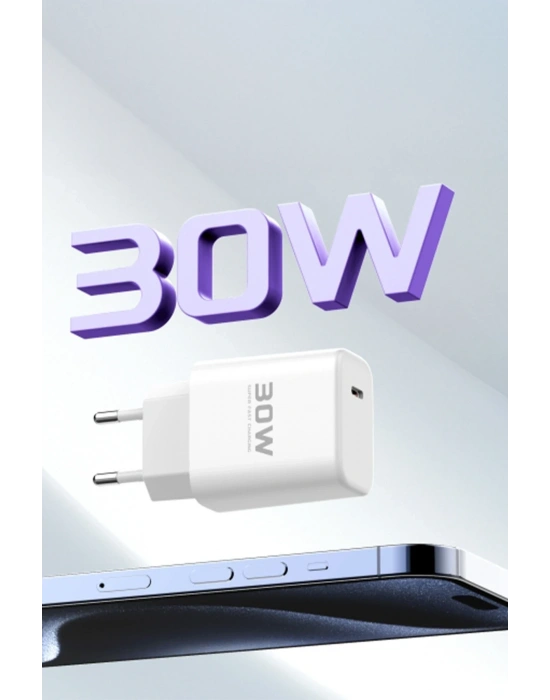 Joko JK89 30W Type-C Çıkışlı Ekstra DC67 1M Type-C to Type-C Kablolu PD Şarj Cihazı - Beyaz