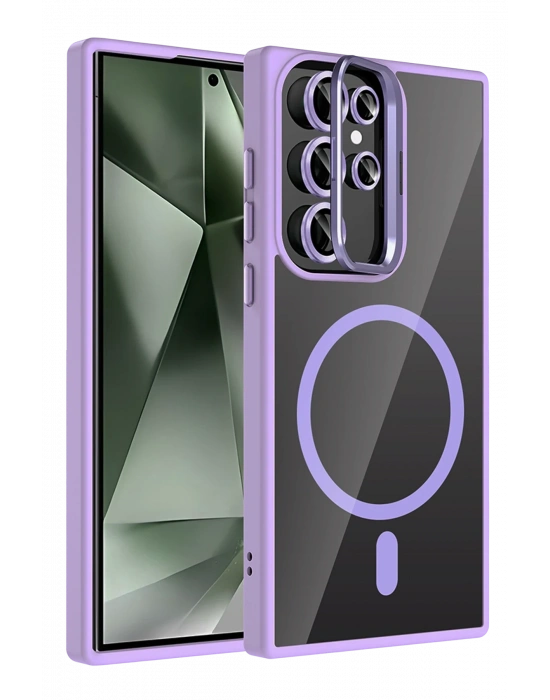 Joko Samsung Galaxy S23 Ultra Remim Lensli Magsafe Standlı Kapak - Lila