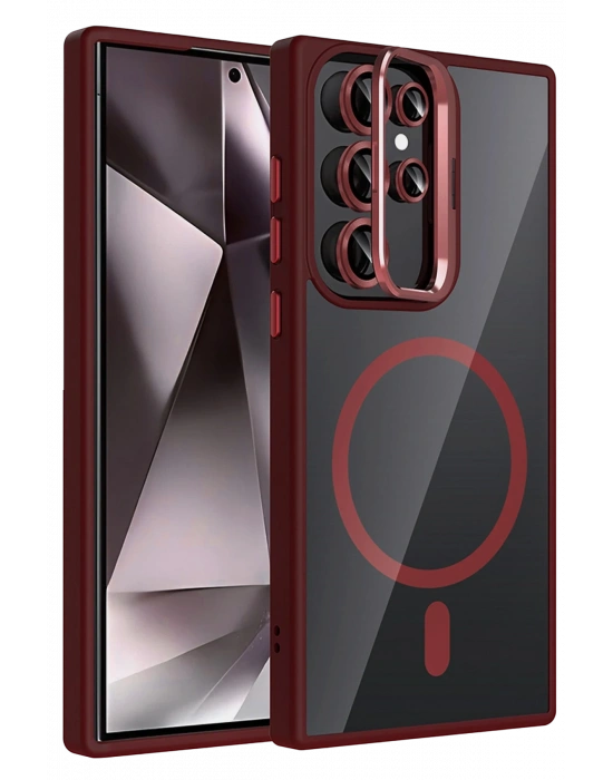 Joko Samsung Galaxy S24 Ultra Remim Lensli Magsafe Standlı Kapak - Bordo