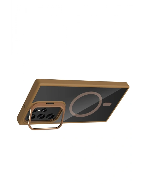 Joko Samsung Galaxy S24 Ultra Remim Lensli Magsafe Standlı Kapak - Kahverengi