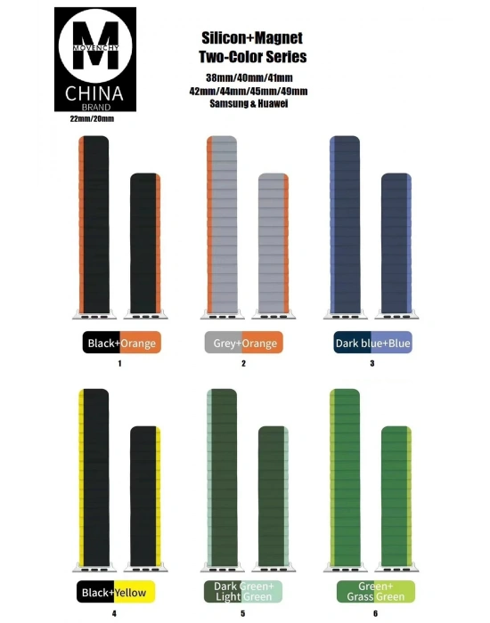 Movenchy Apple Watch 42mm MO-WB1 Çift Renk Mıknatıslı Silikon Kordon - Siyah-Sarı