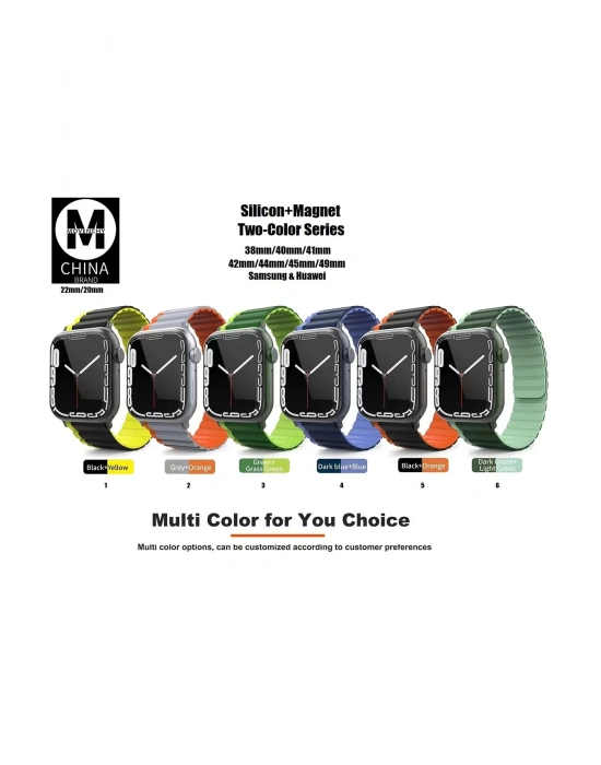 Movenchy Apple Watch 42mm MO-WB1 Çift Renk Mıknatıslı Silikon Kordon - Siyah-Sarı