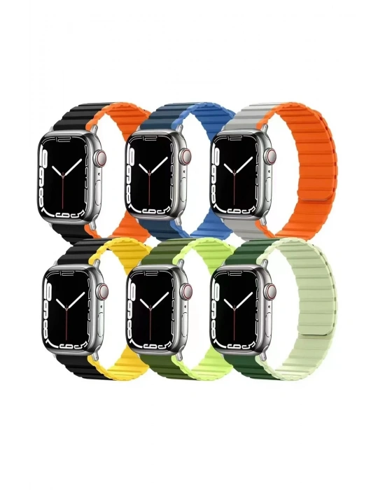 Movenchy Apple Watch 42mm MO-WB1 Çift Renk Mıknatıslı Silikon Kordon - Siyah-Turuncu