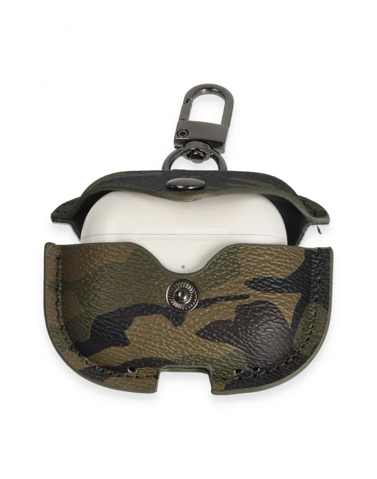 Newface Airpods 3 (3.nesil) Çanta Kamuflaj Deri Kılıf - Haki Yeşil