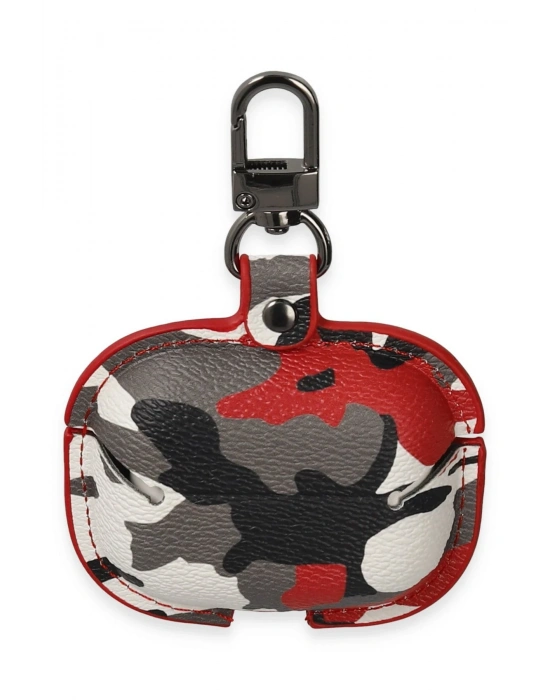 Newface Airpods 3 (3.nesil) Çanta Kamuflaj Deri Kılıf - Kırmızı