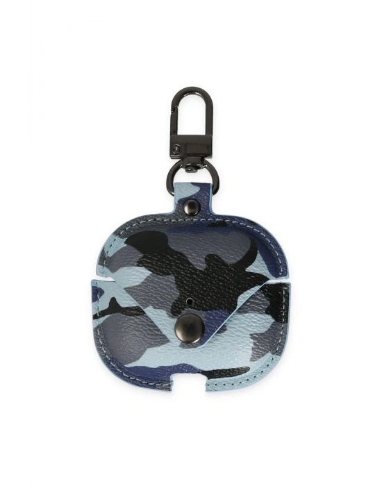 Newface Airpods 3 (3.nesil) Çanta Kamuflaj Deri Kılıf - Mavi