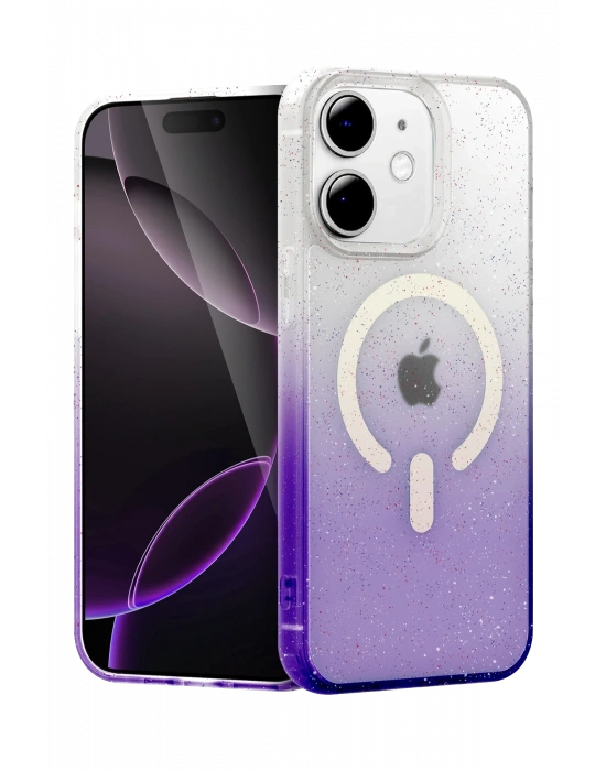 Newface Apple iPhone 12 Pummel Shiny Magsafe Kapak - Mor