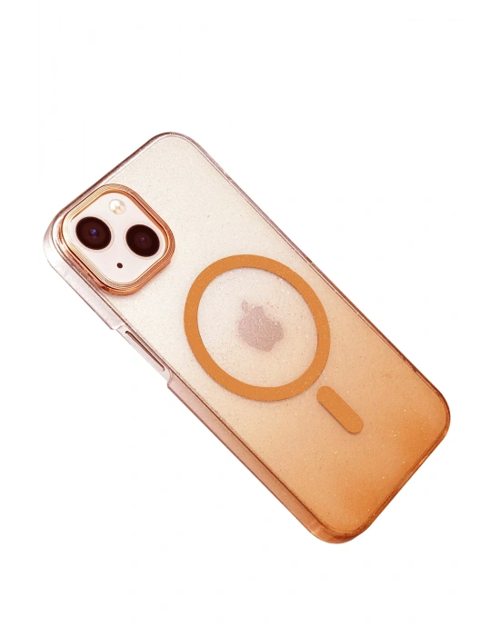 Newface Apple iPhone 14 Glossy Magsafe Kapak - Turuncu