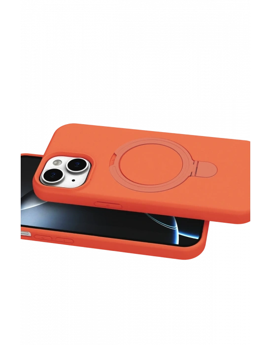 Newface Apple iPhone 14 Regal Magsafe Standlı Kapak - Turuncu