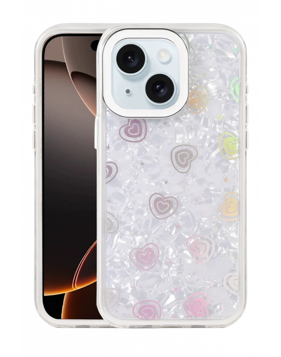 Newface Apple iPhone 15 Lumi Desenli Kapak - Beyaz