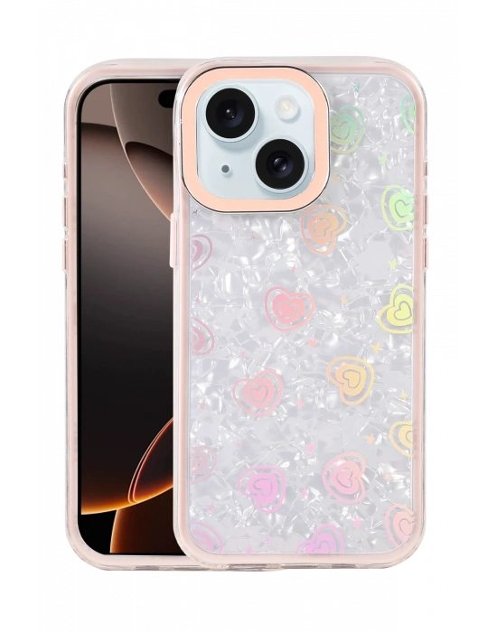 Newface Apple iPhone 15 Lumi Desenli Kapak - Pembe