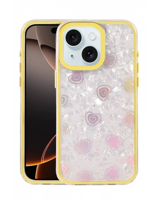 Newface Apple iPhone 15 Lumi Desenli Kapak - Sarı