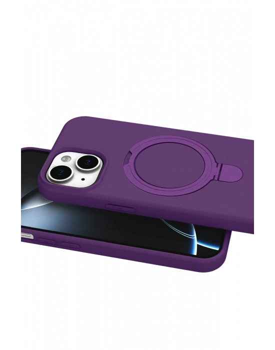 Newface Apple iPhone 15 Plus Regal Magsafe Standlı Kapak - Derin Mor