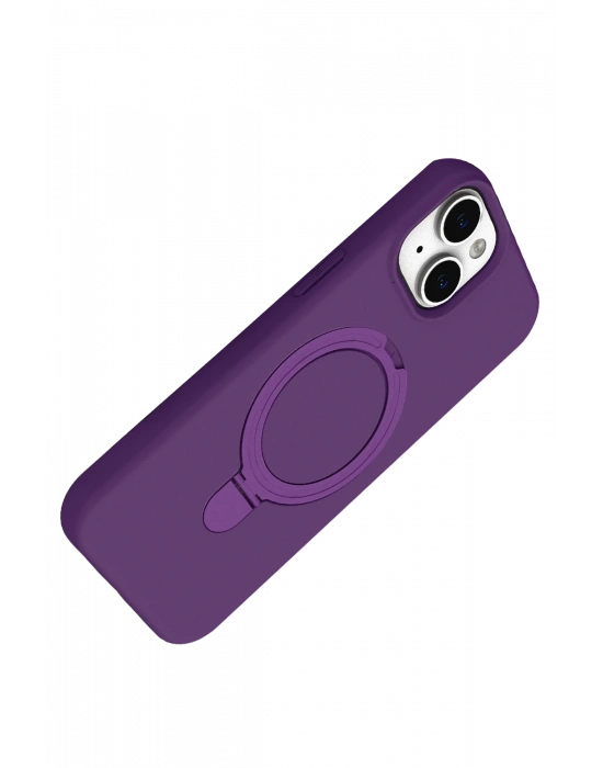 Newface Apple iPhone 15 Plus Regal Magsafe Standlı Kapak - Derin Mor