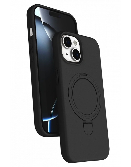 Newface Apple iPhone 15 Plus Regal Magsafe Standlı Kapak - Siyah