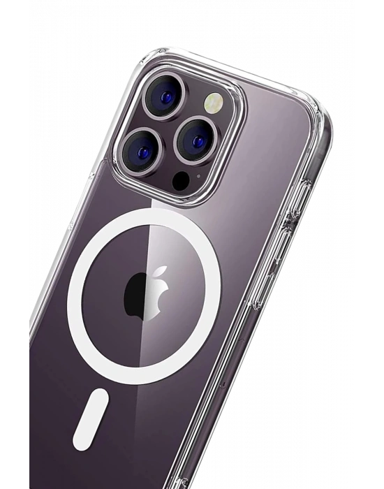 Newface Apple iPhone 15 Pro Max Combo Sert Şeffaf Magsafe Kapak - Şeffaf