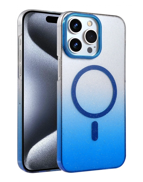Newface Apple iPhone 15 Pro Max Glossy Magsafe Kapak - Mavi