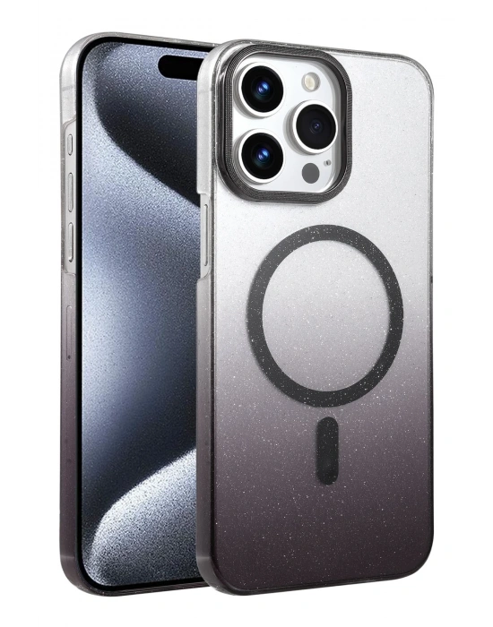 Newface Apple iPhone 15 Pro Max Glossy Magsafe Kapak - Siyah