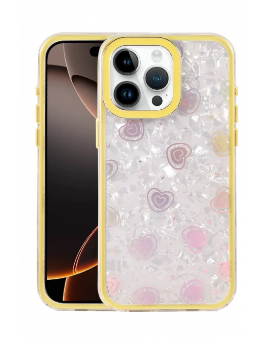 Newface Apple iPhone 15 Pro Max Lumi Desenli Kapak - Sarı