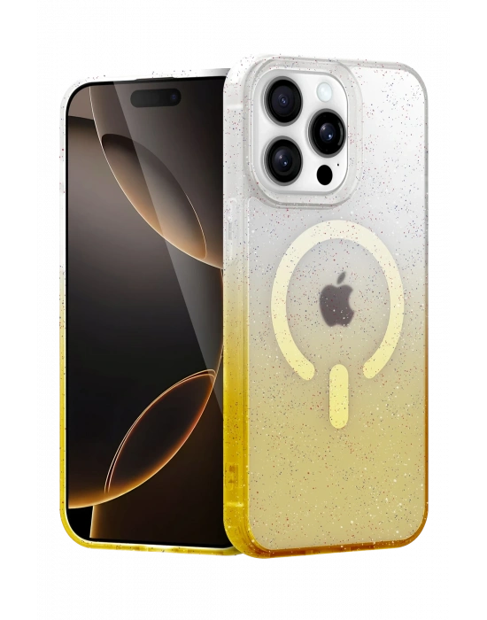 Newface Apple iPhone 15 Pro Max Pummel Shiny Magsafe Kapak - Gold