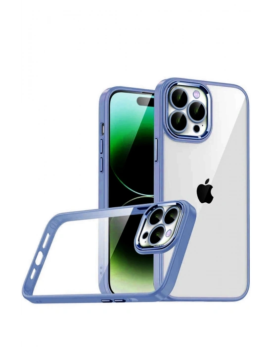 Newface Apple iPhone 15 Pro Max Razer Lensli Silikon - Açık Mavi