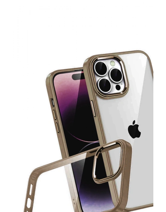 Newface Apple iPhone 15 Pro Max Razer Lensli Silikon - Çöl Titanyum