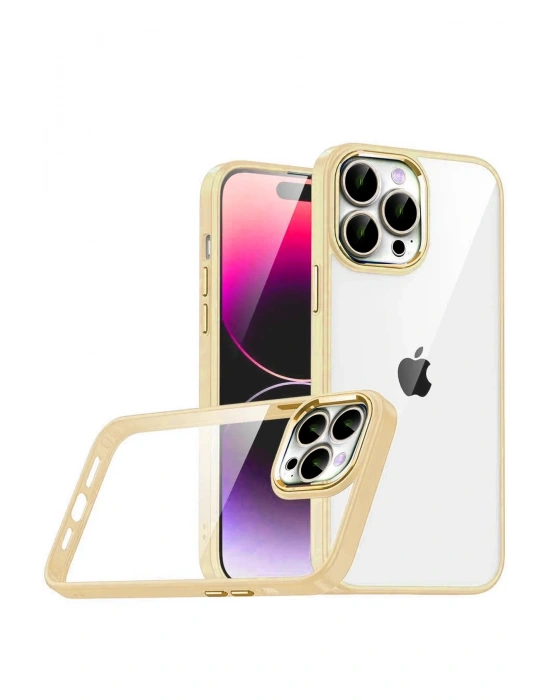 Newface Apple iPhone 15 Pro Max Razer Lensli Silikon - Gold