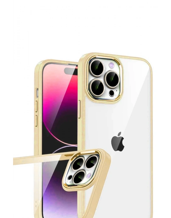 Newface Apple iPhone 15 Pro Max Razer Lensli Silikon - Gold