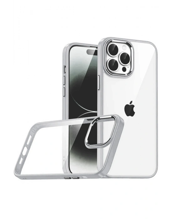 Newface Apple iPhone 15 Pro Max Razer Lensli Silikon - Gümüş