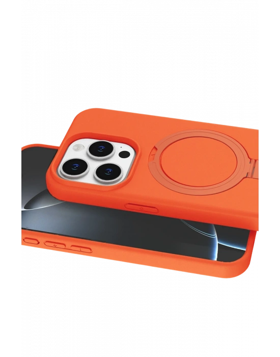 Newface Apple iPhone 15 Pro Max Regal Magsafe Standlı Kapak - Turuncu