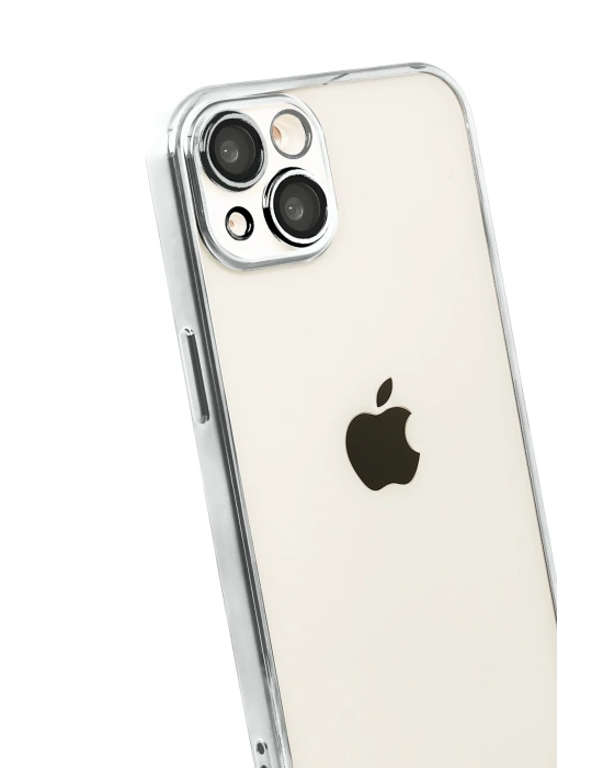 Newface Apple iPhone 15 Razer Lensli Silikon - Gümüş