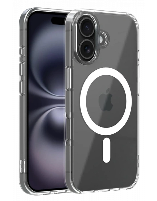 Newface Apple iPhone 16 Combo Sert Şeffaf Magsafe Kapak - Şeffaf