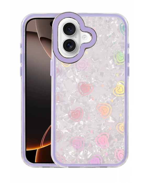 Newface Apple iPhone 16 Lumi Desenli Kapak - Mor