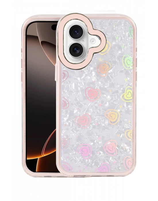 Newface Apple iPhone 16 Lumi Desenli Kapak - Pembe