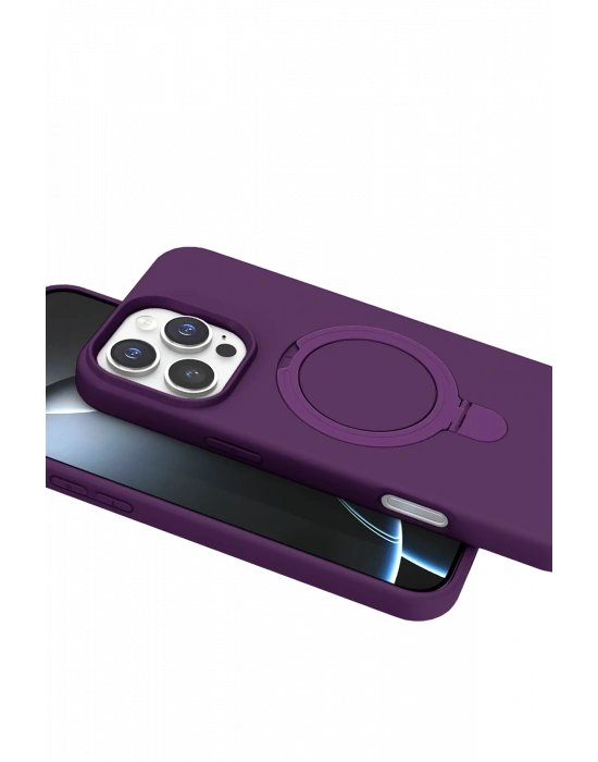 Newface Apple iPhone 16 Pro Regal Magsafe Standlı Kapak - Derin Mor