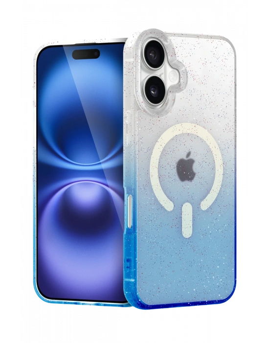 Newface Apple iPhone 16 Pummel Shiny Magsafe Kapak - Mavi