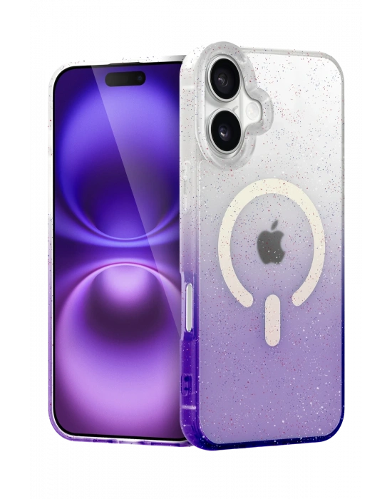 Newface Apple iPhone 16 Pummel Shiny Magsafe Kapak - Mor