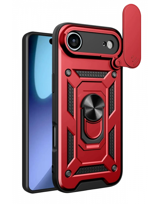 Newface Apple iPhone 17 Air Pars Lens Yüzüklü Silikon - Kırmızı