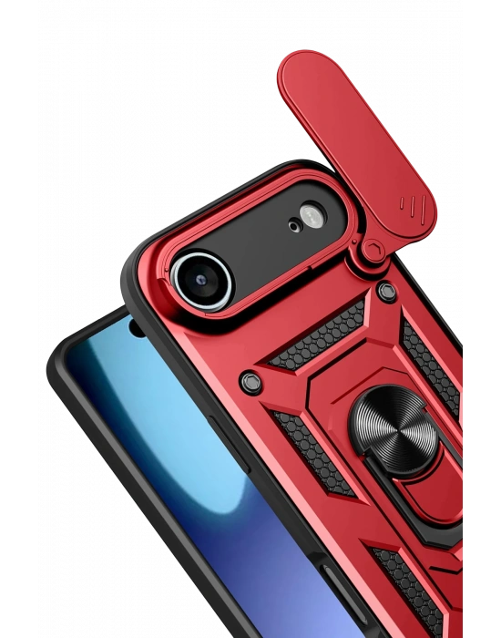 Newface Apple iPhone 17 Air Pars Lens Yüzüklü Silikon - Kırmızı