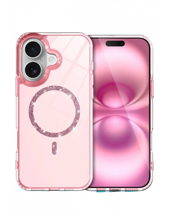 Newface Apple iPhone 17 Live Diamond Magsafe Kapak - Pembe