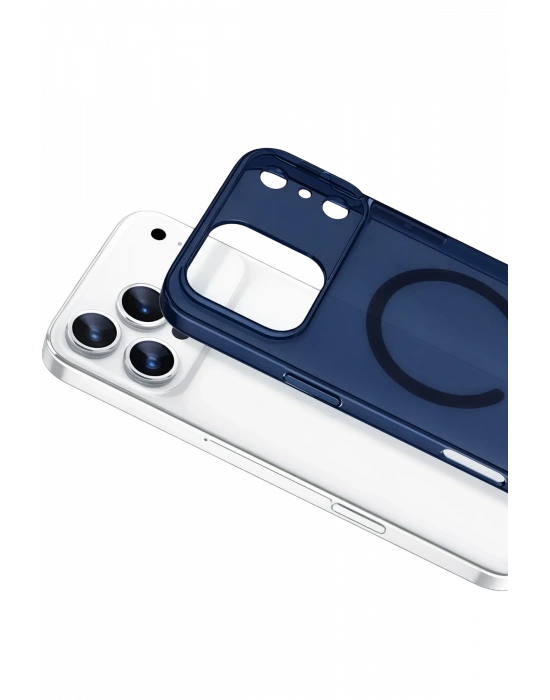 Newface Apple iPhone 17 Pro Combo Sert Şeffaf Magsafe Kapak - Mavi