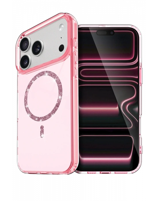 Newface Apple iPhone 17 Pro Live Diamond Magsafe Kapak - Pembe