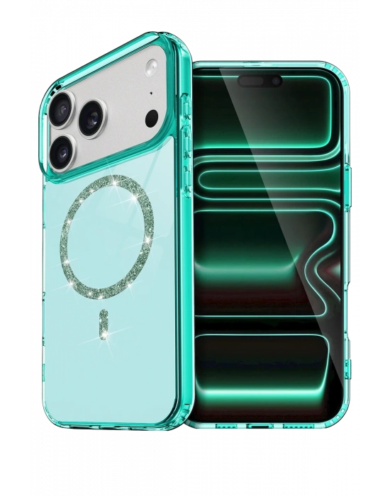 Newface Apple iPhone 17 Pro Live Diamond Magsafe Kapak - Yeşil