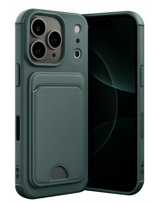 Newface Apple iPhone 17 Pro Max Kelvin Kartvizitli Silikon - Koyu Yeşil