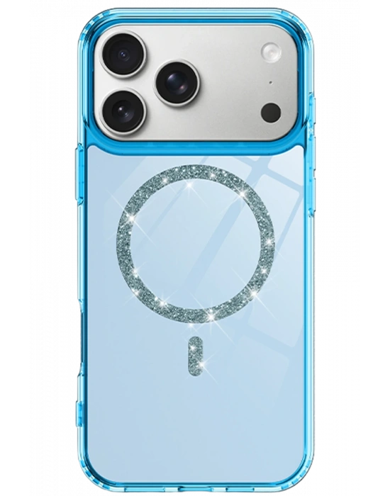 Newface Apple iPhone 17 Pro Max Live Diamond Magsafe Kapak - Mavi