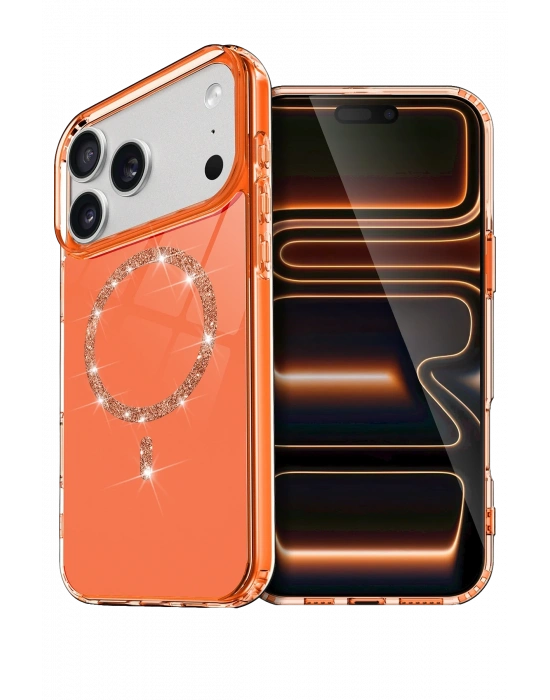 Newface Apple iPhone 17 Pro Max Live Diamond Magsafe Kapak - Turuncu